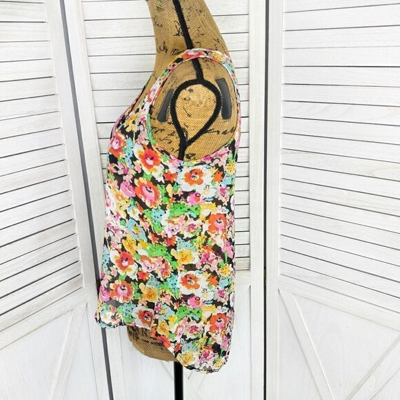 Ambiance Apparel Sheer Chiffon Floral Button Front Tank Top Small - Picture 2 of 10